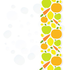 Healthy food veggie banner design, poster with decorated fruits and vegetables