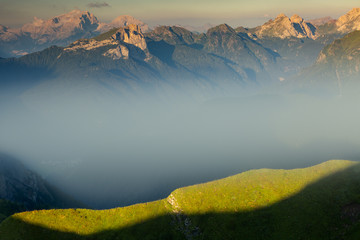 Fog in the dolomites, Passo Giau, Dolomites, Italy
