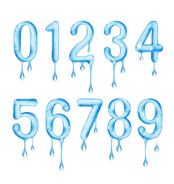Numbers are made of viscous liquid on a white background