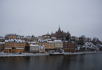 Old houses at Södermalm in Stockholm a snowy winterday