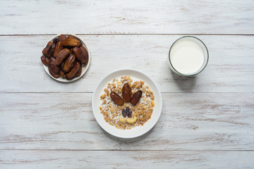 Granola with dates. Arabic Muesli with dates. Ramadan food.
