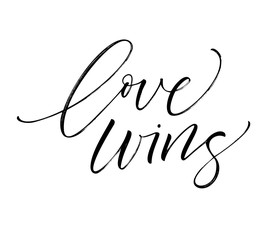 Love wins card. Hand drawn brush style modern calligraphy. Vector illustration of handwritten lettering.