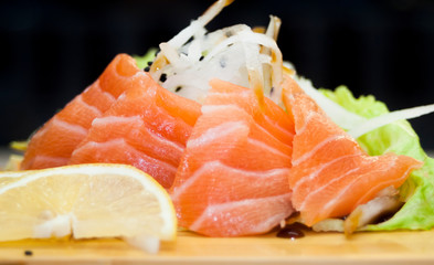 Overhead japanese sushi food. Maki ands rolls with tuna, salmon, shrimp, crab and avocado. Top view of assorted sushi, all you can eat menu. Rainbow sushi roll, uramaki, hosomaki and nigiri.