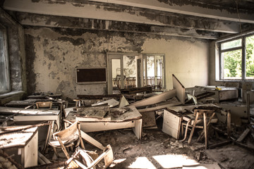 The abandoned buildings of the dead city of Chernobyl