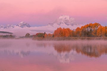 Fototapeta na wymiar Scenic Autumn Tetons Reflection at Sunrise