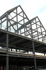 Fototapeta na wymiar Frame Metal Construction Building Shopping Centre Development