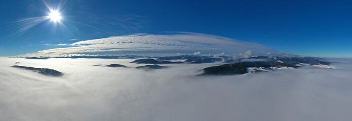 Aerial winter morning panorama