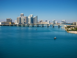Fototapeta na wymiar Miami city seen from the ocean