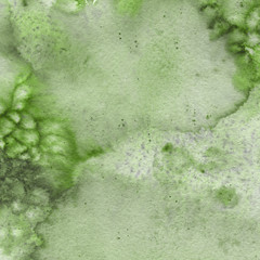 Green watercolor bright texture. Abstract washes and brush strokes on the white paper background.