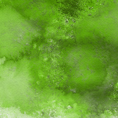 Fototapeta na wymiar Green watercolor bright texture. Abstract washes and brush strokes on the white paper background.