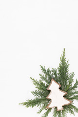 Christmas composition. Christmas decorations on white background. Flat lay, top view.