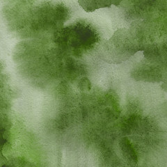 Watercolor green abstract texture with washes and brush strokes on the white paper background.