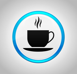 Coffee cup icon round blue push button