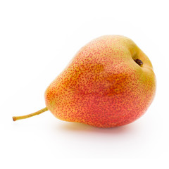 Fresh bio pear with leaves on isolated white background.