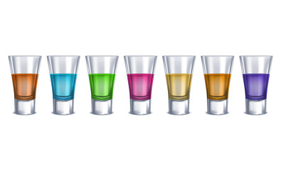 Realistic Detailed 3d Shot Glasses Order Set. Vector