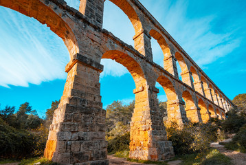 Roman Aqueduct Pont del Diable in Tarragona, Spain.The Archaeological Ensemble of Tarraco is...