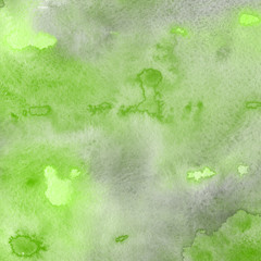 Watercolor green texture with abstract washes and brush strokes on the white paper background.