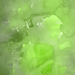 Watercolor green texture with abstract washes and brush strokes on the white paper background.