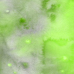 Watercolor green texture with abstract washes and brush strokes on the white paper background.