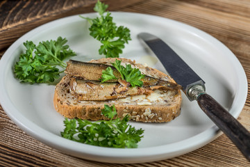Sandwich with sprats.