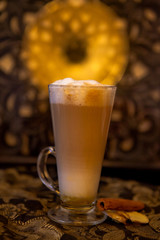 coffee glass with cinnamon and ginger