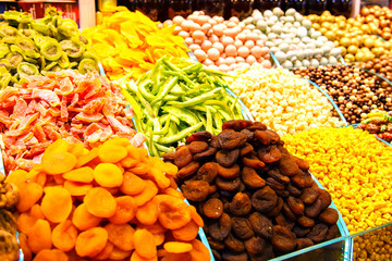 Dried fruits on the market in Turkey.