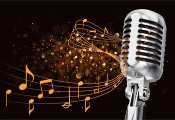 Retro style microphone on  background