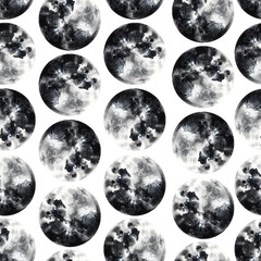Seamless pattern with watercolor moons on white isolated background