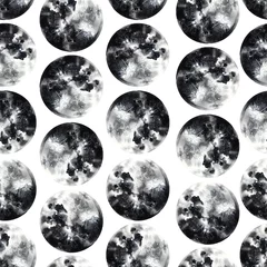 Aluminium Prints Gothic Seamless pattern with watercolor moons on white isolated background
