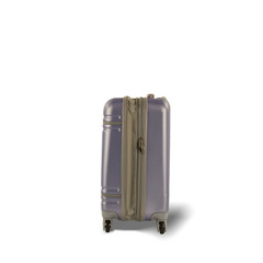 New pink suitcase isolated above white background.