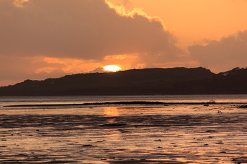 Golden Sunset over Tralee Bay viewed from Blennerville Bridge near Tralee, County Kerry, Ireland