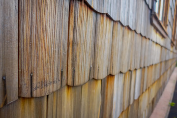 Facade made of larch, texture, Puerto Varas, Chile. Close-up