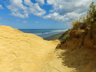 View from a cliff over Ripiro Beach in the northland of New Zealand