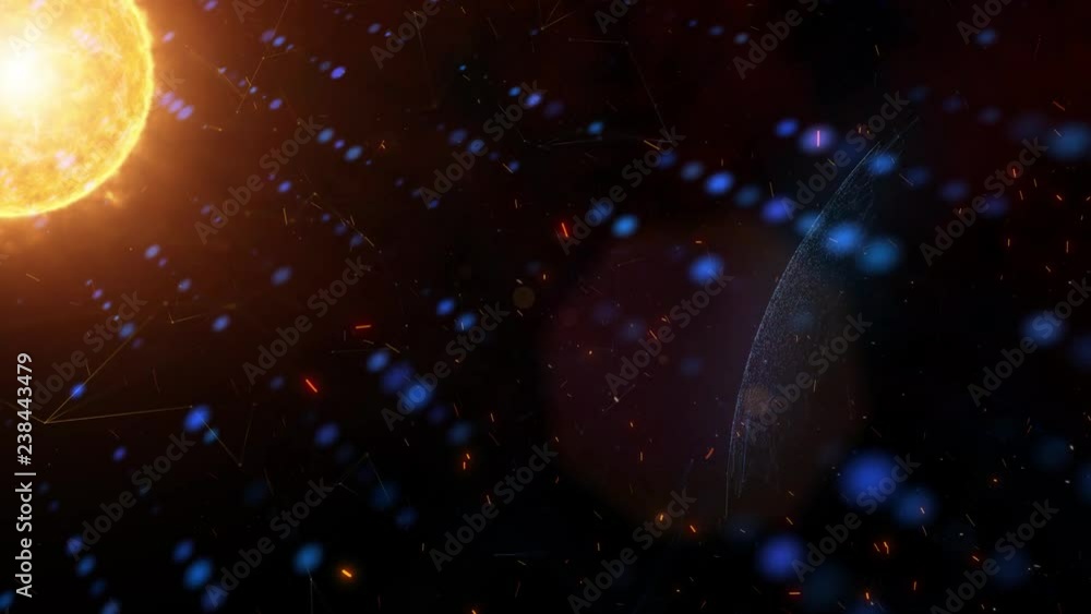 Aufkleber abstract universe cyberspace with artistic sun and computer network motion background.