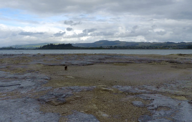 Sulphur Point at Lake Rotorua on a cloudy day