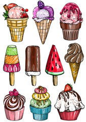 Colorful Set of various ice cream.