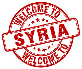 welcome to Syria red round vintage stamp