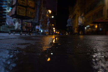 City night landscapes with land and road hatches and puddles
