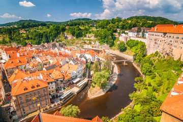 Fototapeta na wymiar View of medieval city Cesky Krumlov with the castle and Vltava river, Czech republic, Europe