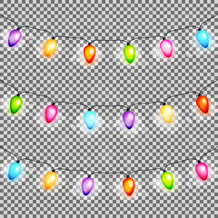Christmas light bulbs garlands on transparent background vector