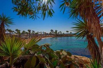Sea coast, bay in a quiet sunny day. Mediterranean Sea, Cyprus.
