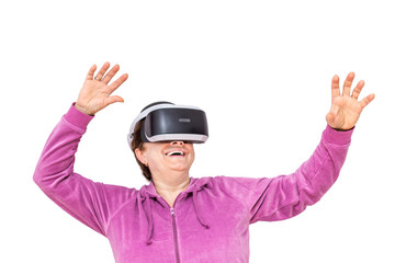 senior woman with VR goggles enjoying virtual experience