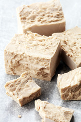 Dry yeast crumbled and yeast block for baking