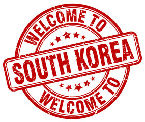 welcome to South Korea red round vintage stamp