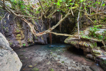 Baths of Aphrodite Grotto with pond and water
