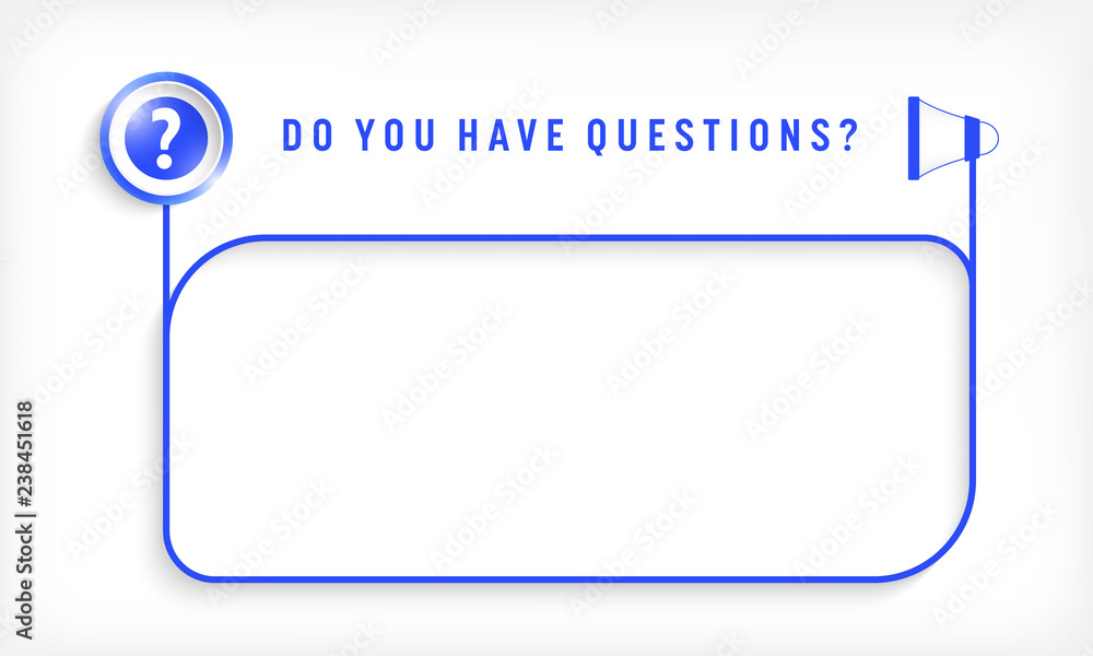 Poster blue text frame for your text and question mark.