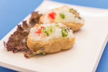 White plate with Japanese food