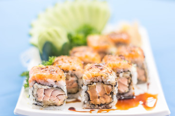 White plate with Japanese food