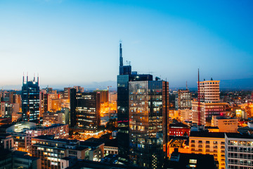 Fototapeta premium Buildings illuminated at sunset