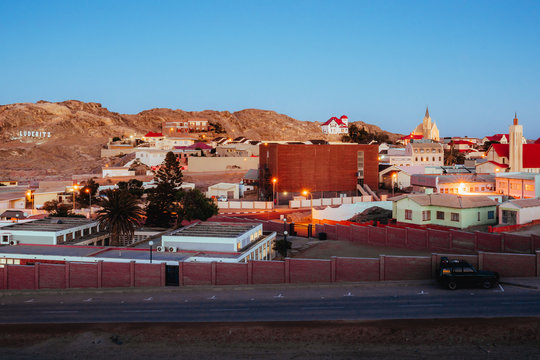 A town at sunset